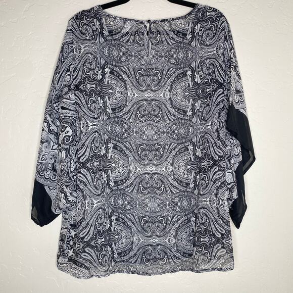 Dress Barn Black Paisley Pattern Art to Wear Scarf Blouse Size 1X - Picture 9 of 10